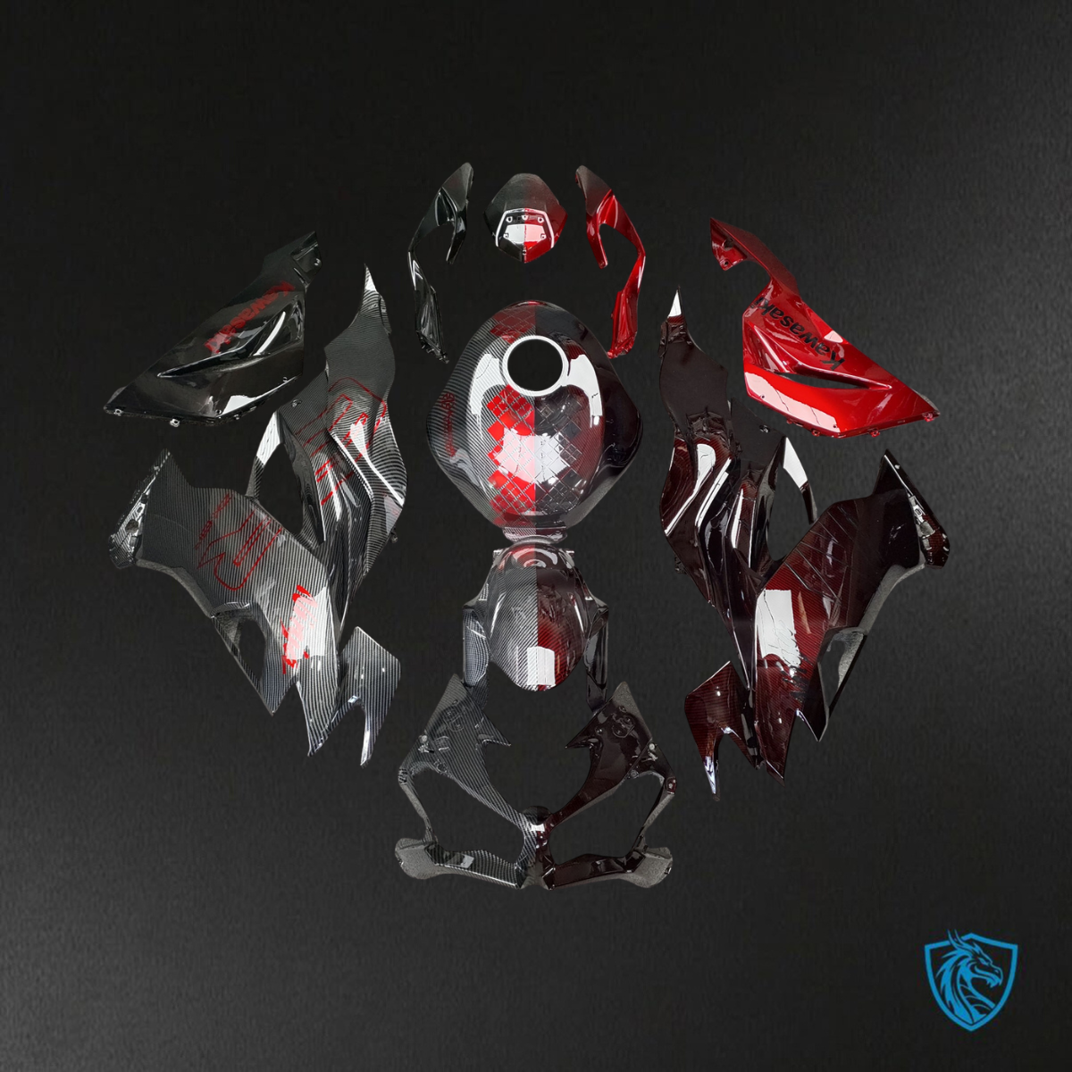 Kawasaki ZX6R (2019-2023) Gloss Black & Red Carbon Fiber ABS Bodywork - Fairings Kit