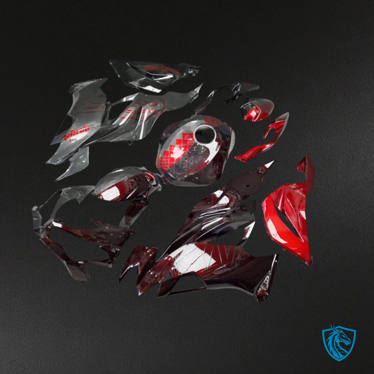 Kawasaki ZX6R (2019-2023) Gloss Black & Red Carbon Fiber Fairing Kit | ABS Bodywork