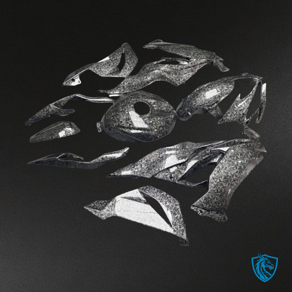 Kawasaki ZX6R (2019-2023) Gloss Black Forged Carbon Fiber Style - Custom ABS Fairing Kit