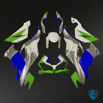 Kawasaki ZX6R (2019-2023) Gloss Green, Blue & Silver Fairing Kit - Aftermarket ABS Bodywork
