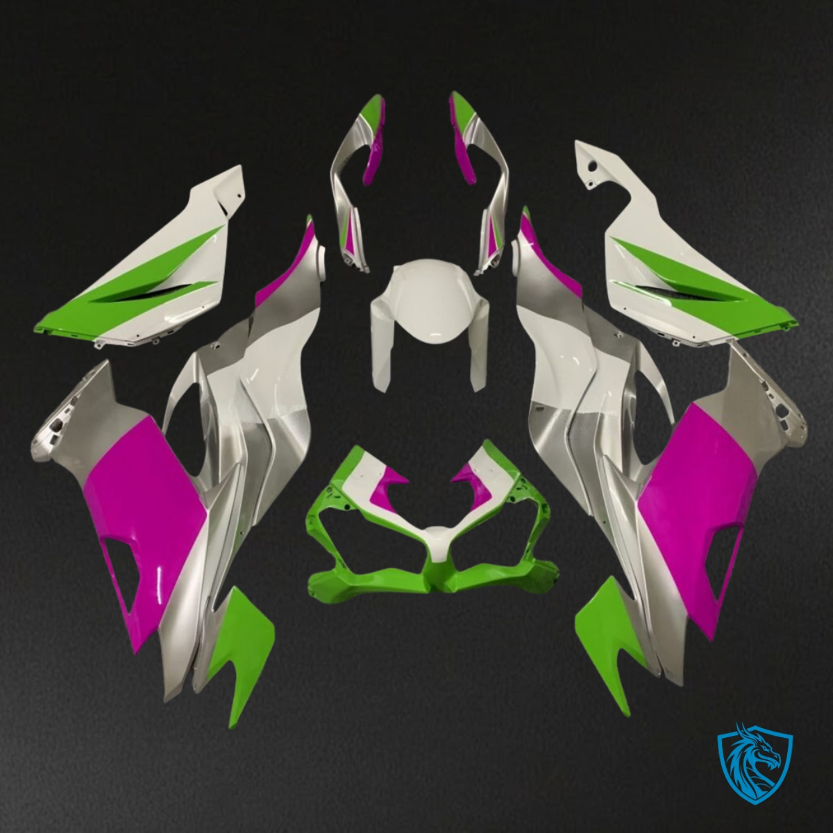 Kawasaki ZX6R (2019-2023) Gloss Green, Pink & Silver Fairing Kit | ABS Bodywork