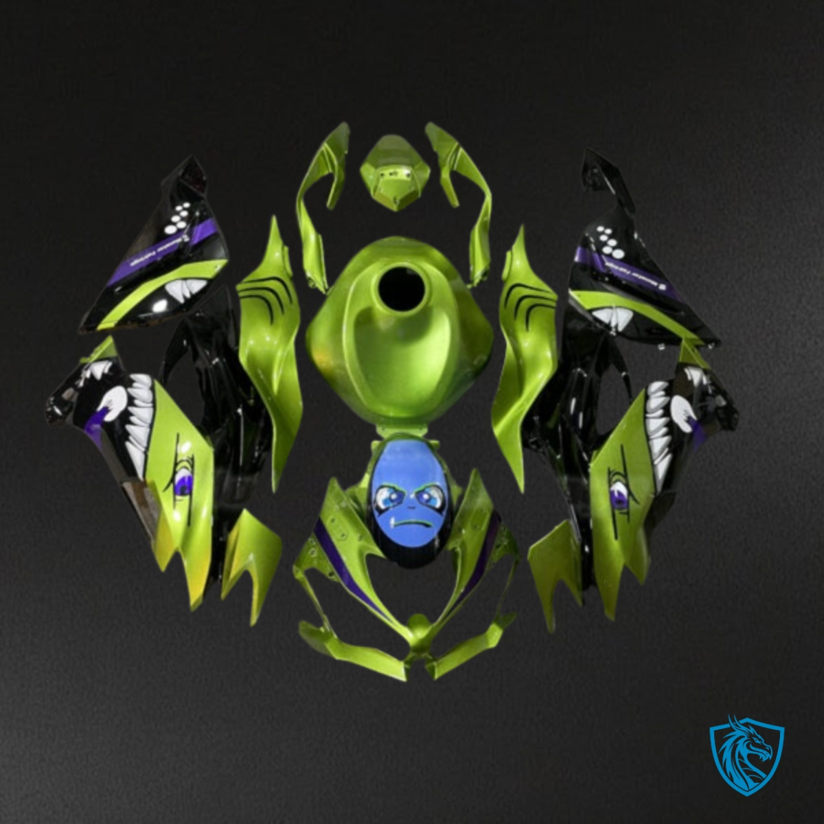 Kawasaki ZX6R (2019-2023) Lime, Green & Black Shark - MERGEment Motorcycle Fairings Kit