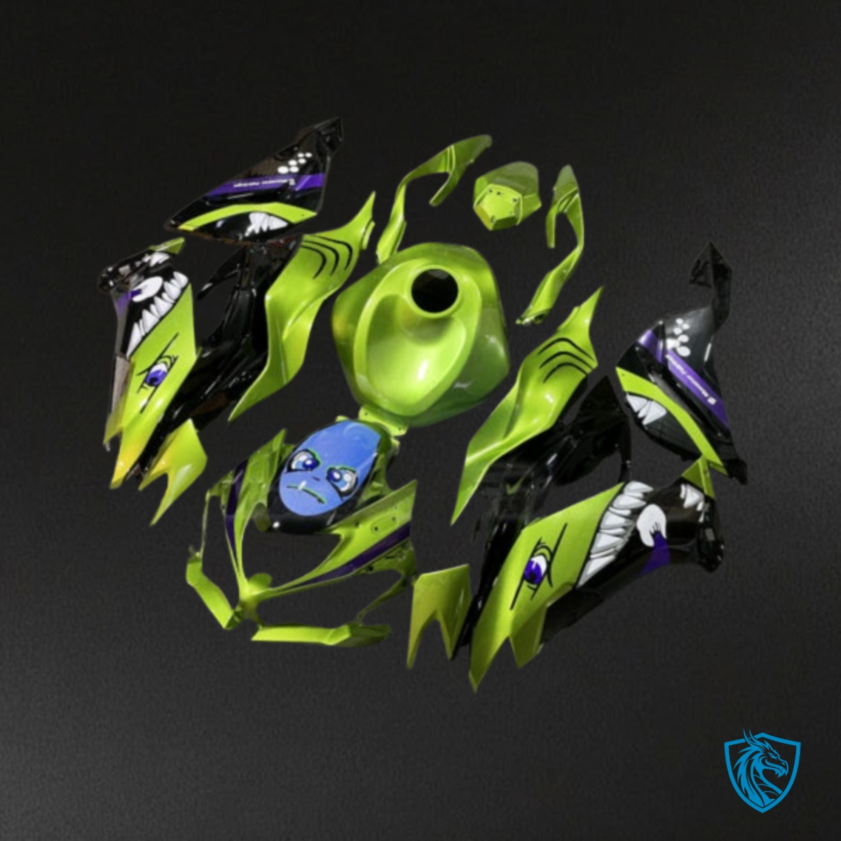 Kawasaki ZX6R (2019-2023) Lime, Green & Black Shark - MERGEment Motorcycle Fairings Kit