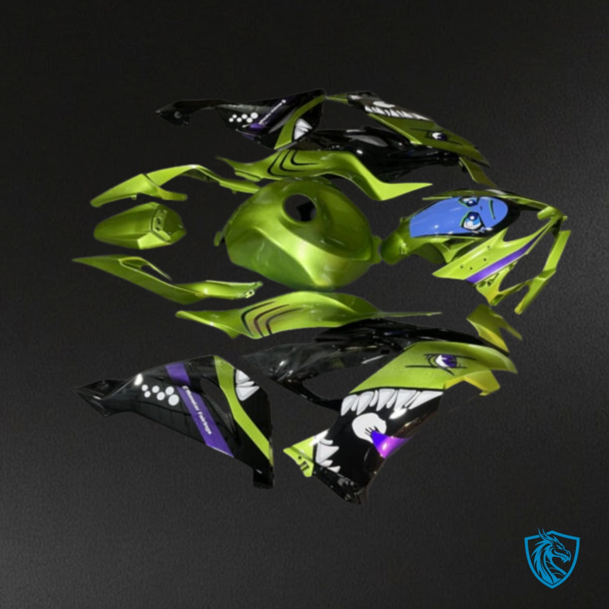 Kawasaki ZX6R (2019-2023) Lime, Green & Black Shark - MERGEment Motorcycle Fairings Kit