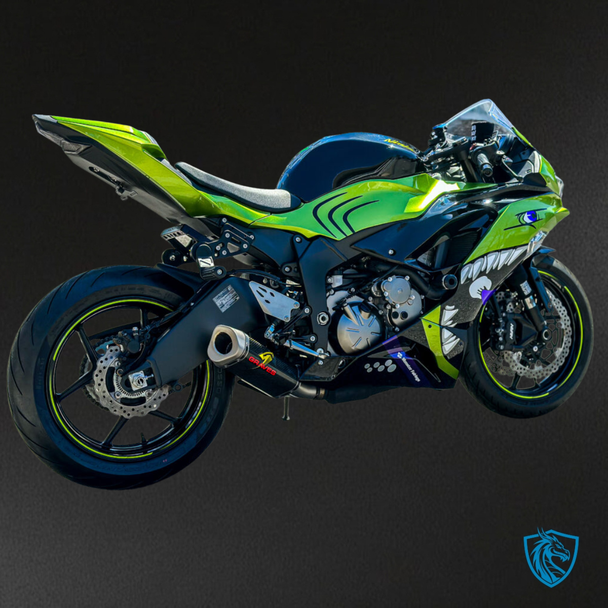 Kawasaki ZX6R (2019-2023) Lime, Green & Black Shark - MERGEment Motorcycle Fairings Kit