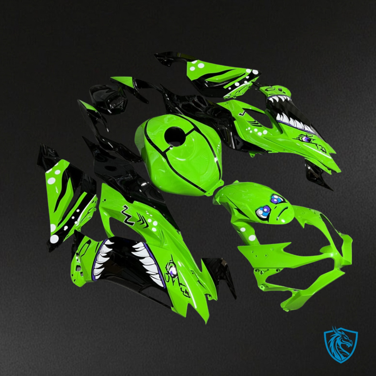Kawasaki ZX6R (2019-2023) Gloss Green & Black Shark Fairing Kit | ABS Bodywork