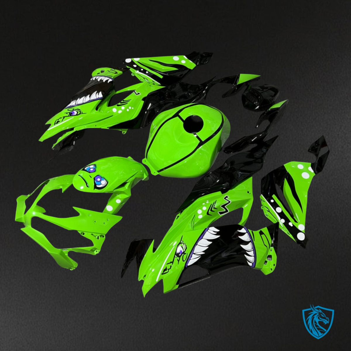 Kawasaki ZX6R (2019-2023) Gloss Green & Black Shark Fairing Kit | ABS Bodywork