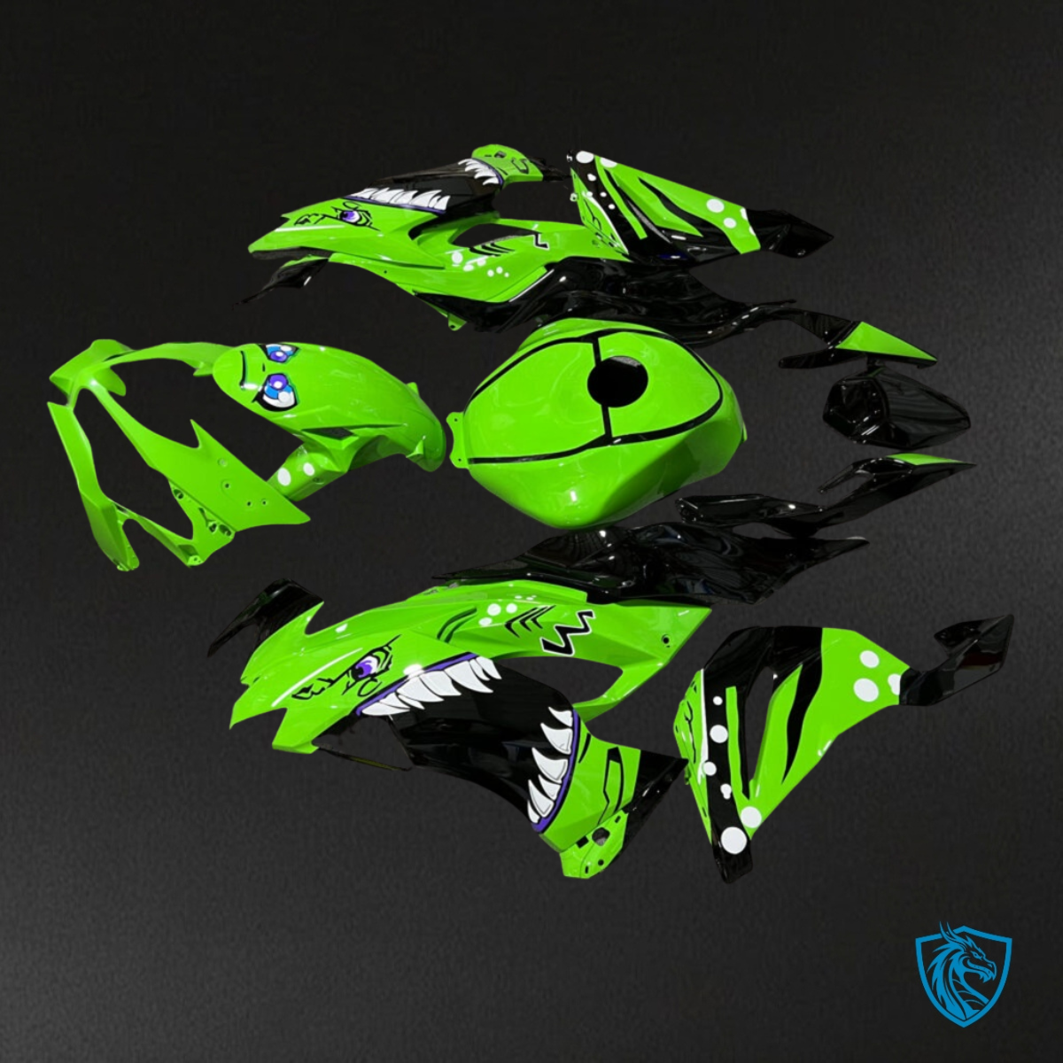 Kawasaki ZX6R (2019-2023) Gloss Green & Black Shark Fairing Kit | ABS Bodywork