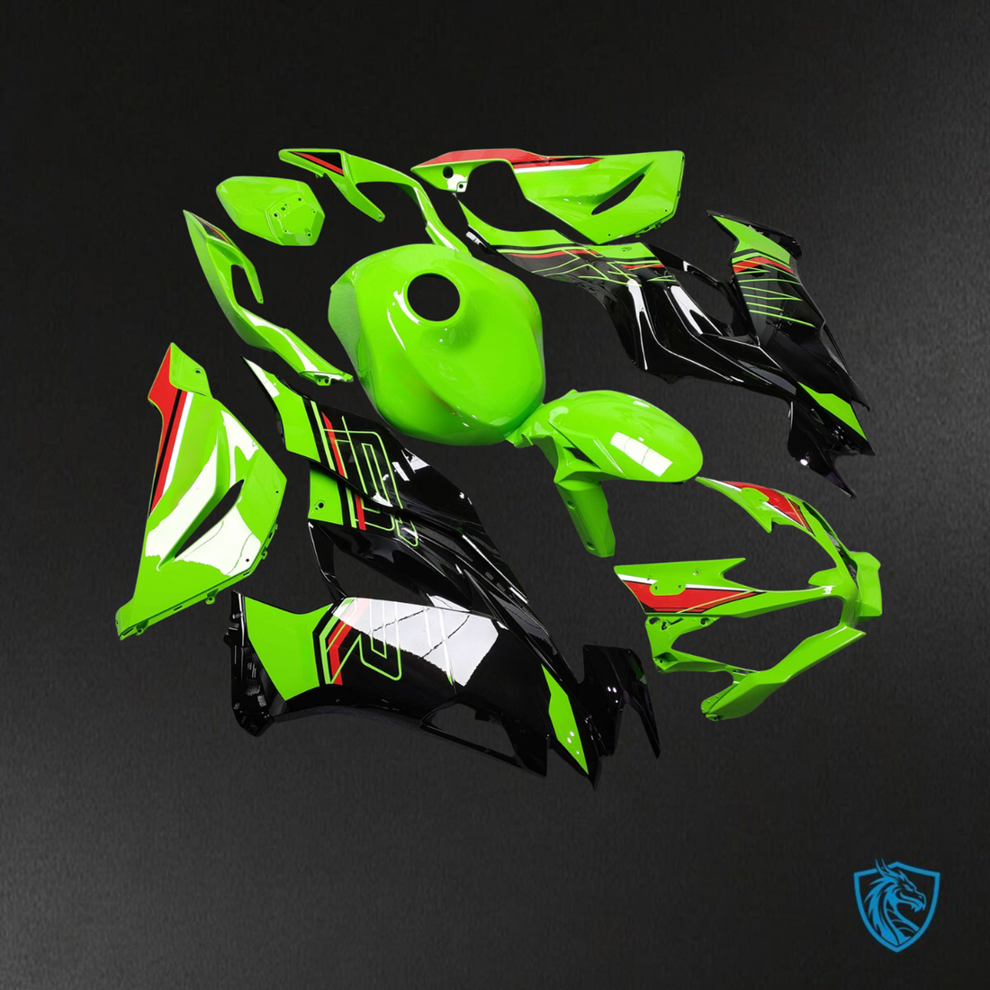 Kawasaki ZX6R (2019-2023) Gloss Green & Black Fairings Kit - Aftermarket ABS Bodywork