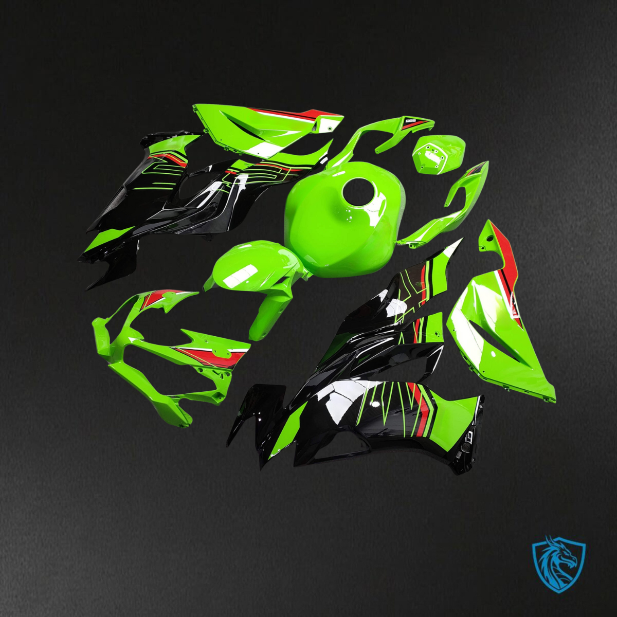 Kawasaki ZX6R (2019-2023) Gloss Green & Black Fairings Kit - Aftermarket ABS Bodywork