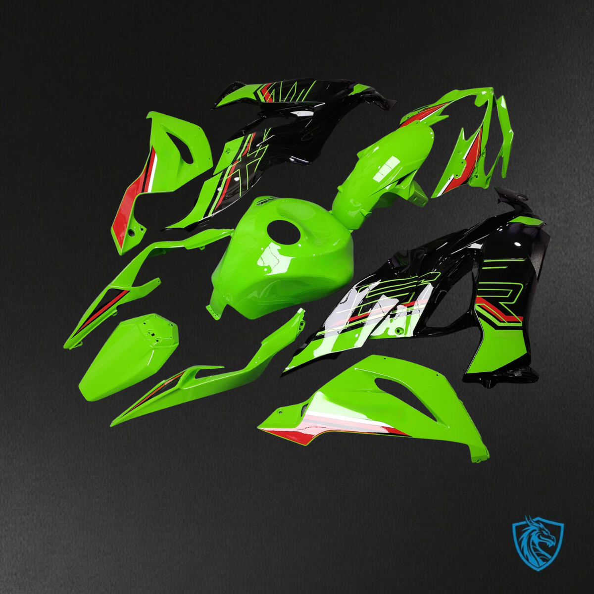 Kawasaki ZX6R (2019-2023) Gloss Green & Black Fairings Kit - Aftermarket ABS Bodywork