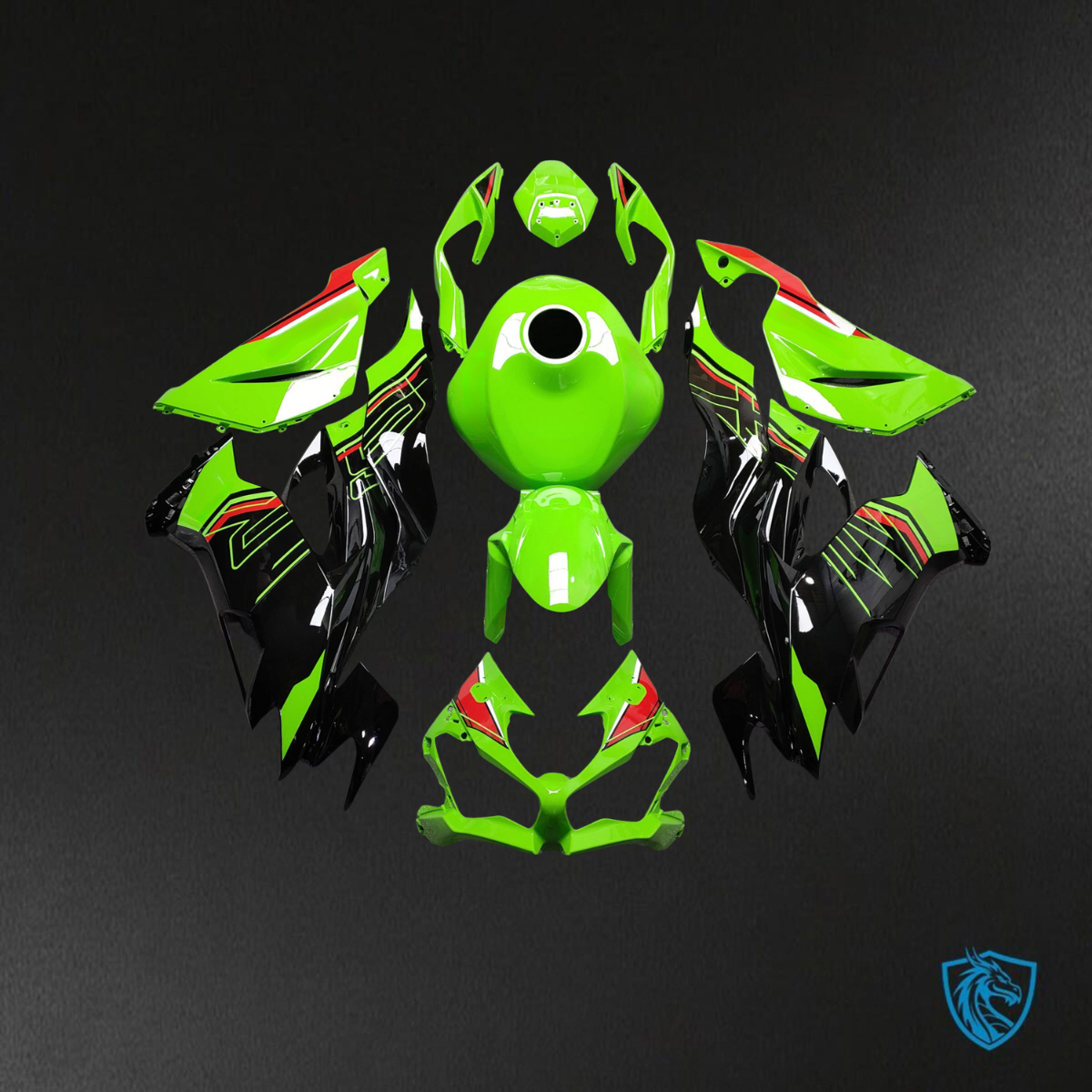 Kawasaki ZX6R (2019-2023) Gloss Green & Black Fairings Kit - Aftermarket ABS Bodywork