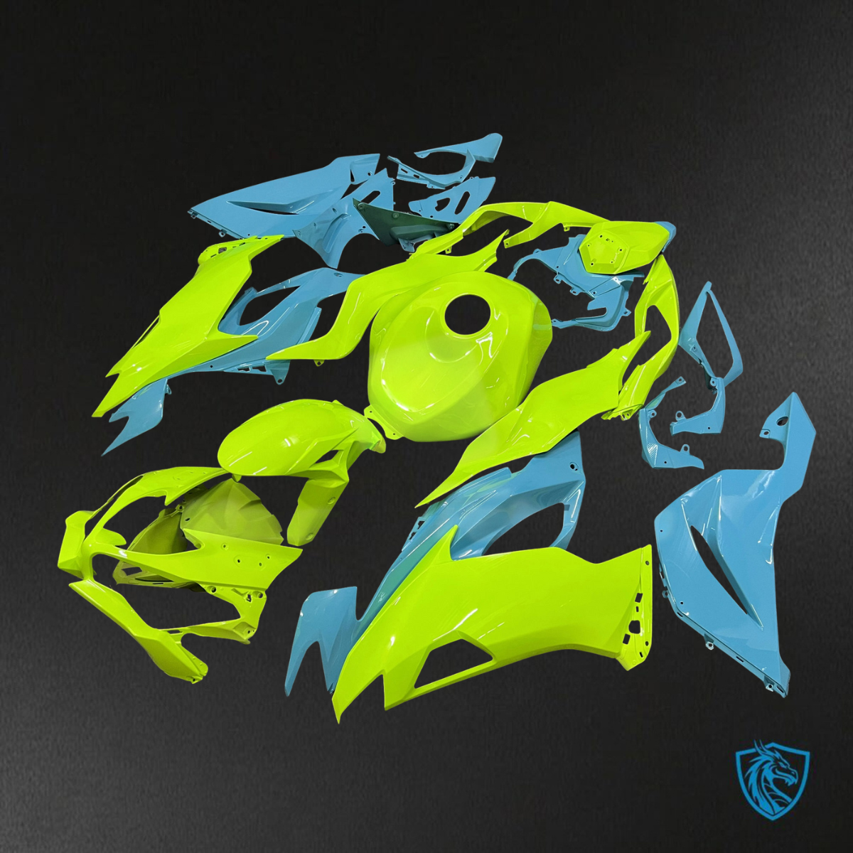 Kawasaki ZX6R (2019-2023) Gloss High Vis Yellow & Cyan ABS Bodywork - Fairings Kit