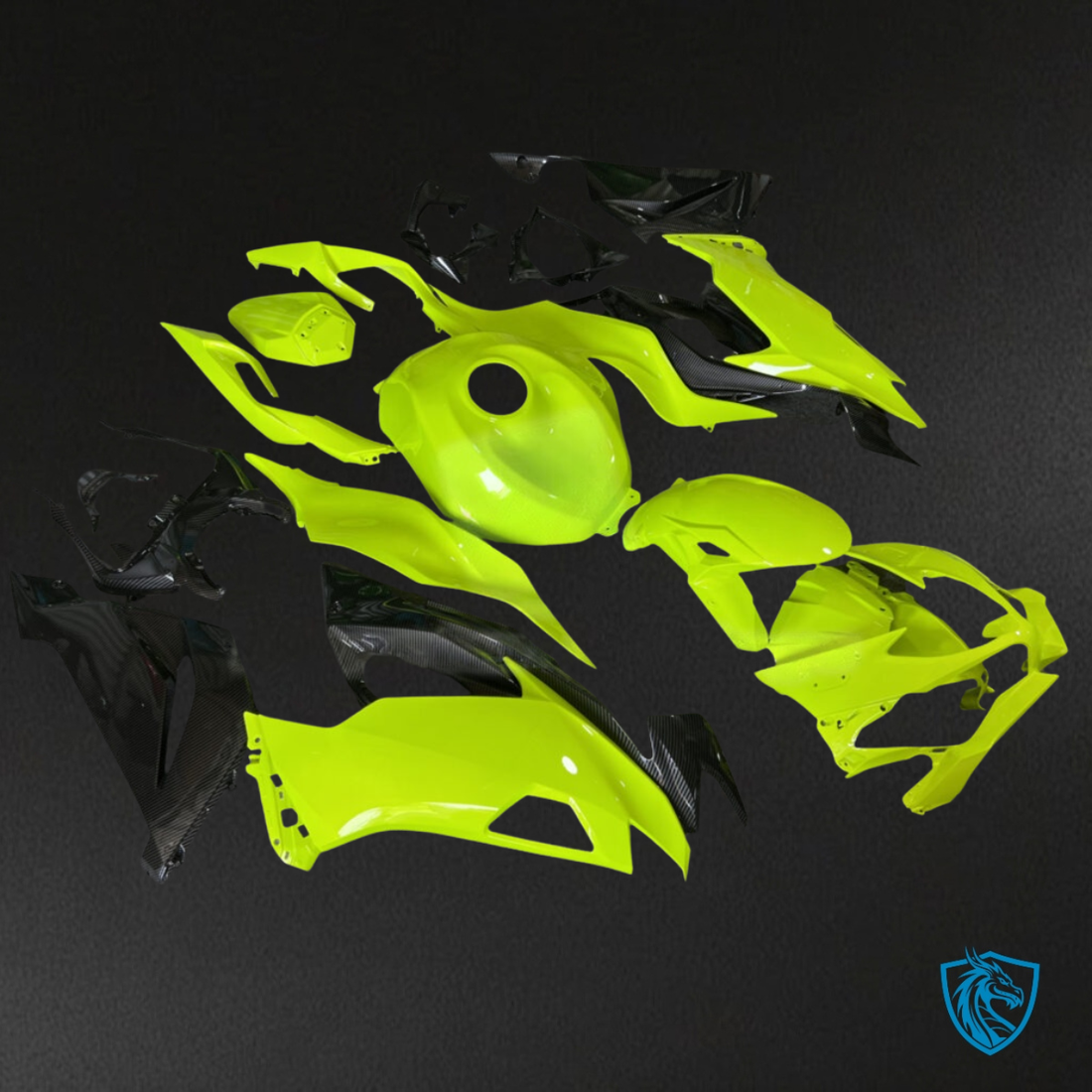 Kawasaki ZX6R (2019-2023) Gloss Neon Yellow Carbon Fiber - Custom ABS Fairing Kit