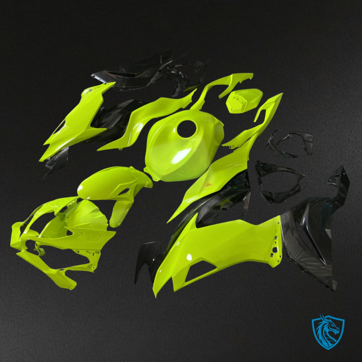 Kawasaki ZX6R (2019-2023) Gloss Neon Yellow Carbon Fiber - Custom ABS Fairing Kit