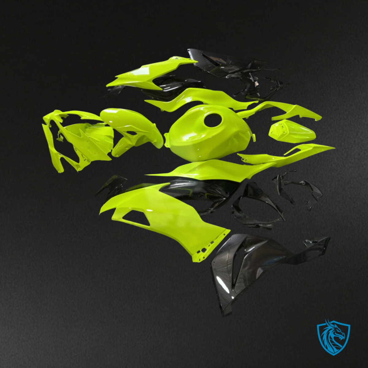 Kawasaki ZX6R (2019-2023) Gloss Neon Yellow Carbon Fiber - Custom ABS Fairing Kit