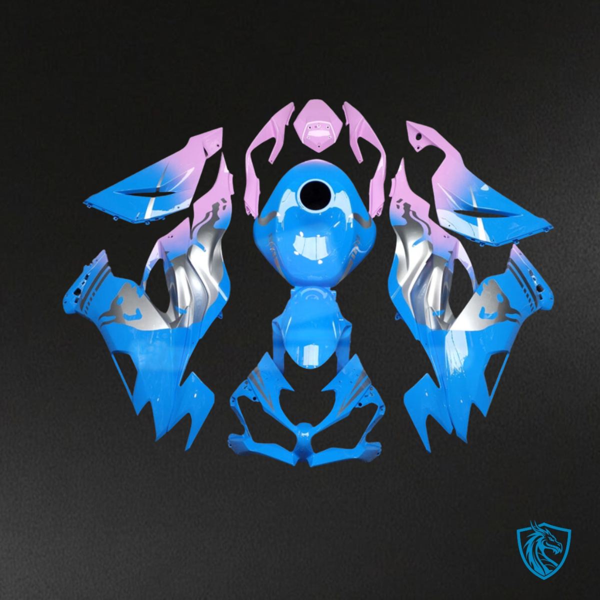 Kawasaki ZX6R (2019-2023) Gloss Light Blue & Pink Gradient - MERGEment Motorcycle Fairings Kit