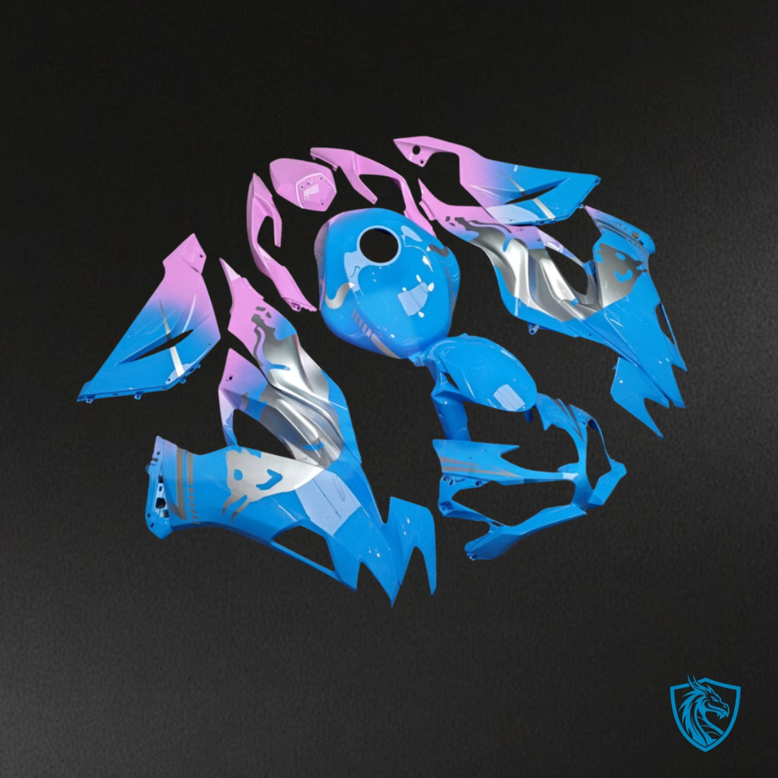 Kawasaki ZX6R (2019-2023) Gloss Light Blue & Pink Gradient - MERGEment Motorcycle Fairings Kit