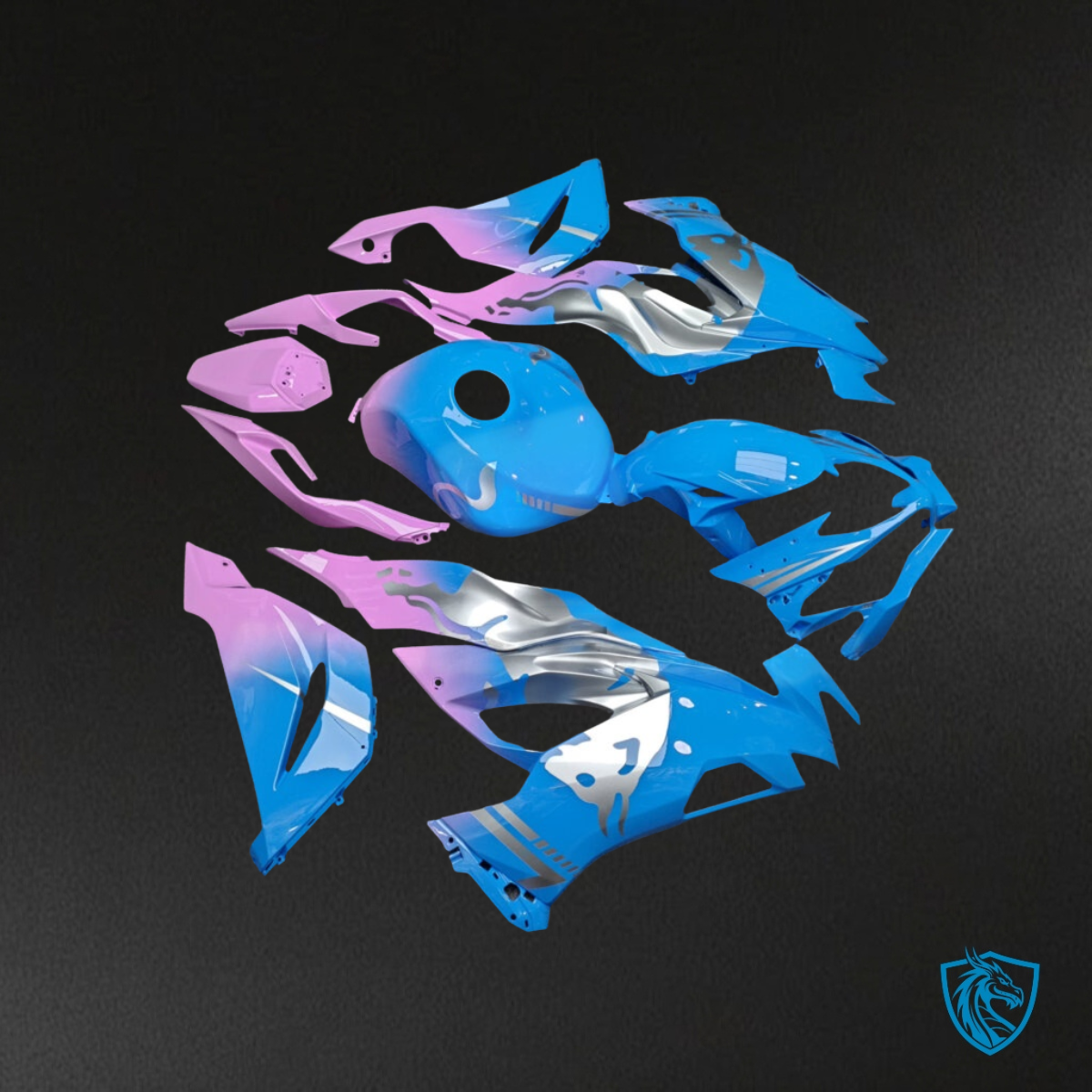 Kawasaki ZX6R (2019-2023) Gloss Light Blue & Pink Gradient - MERGEment Motorcycle Fairings Kit