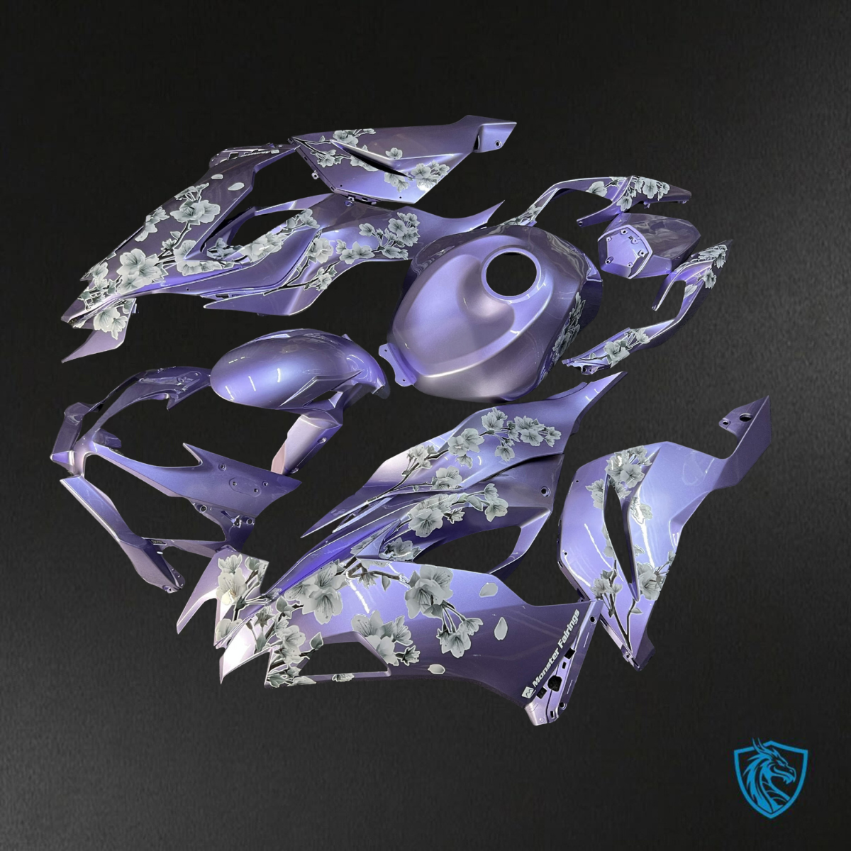Kawasaki ZX6R (2019-2023) Gloss Lilac & White Cherry Blossom - Custom ABS Fairing Kit