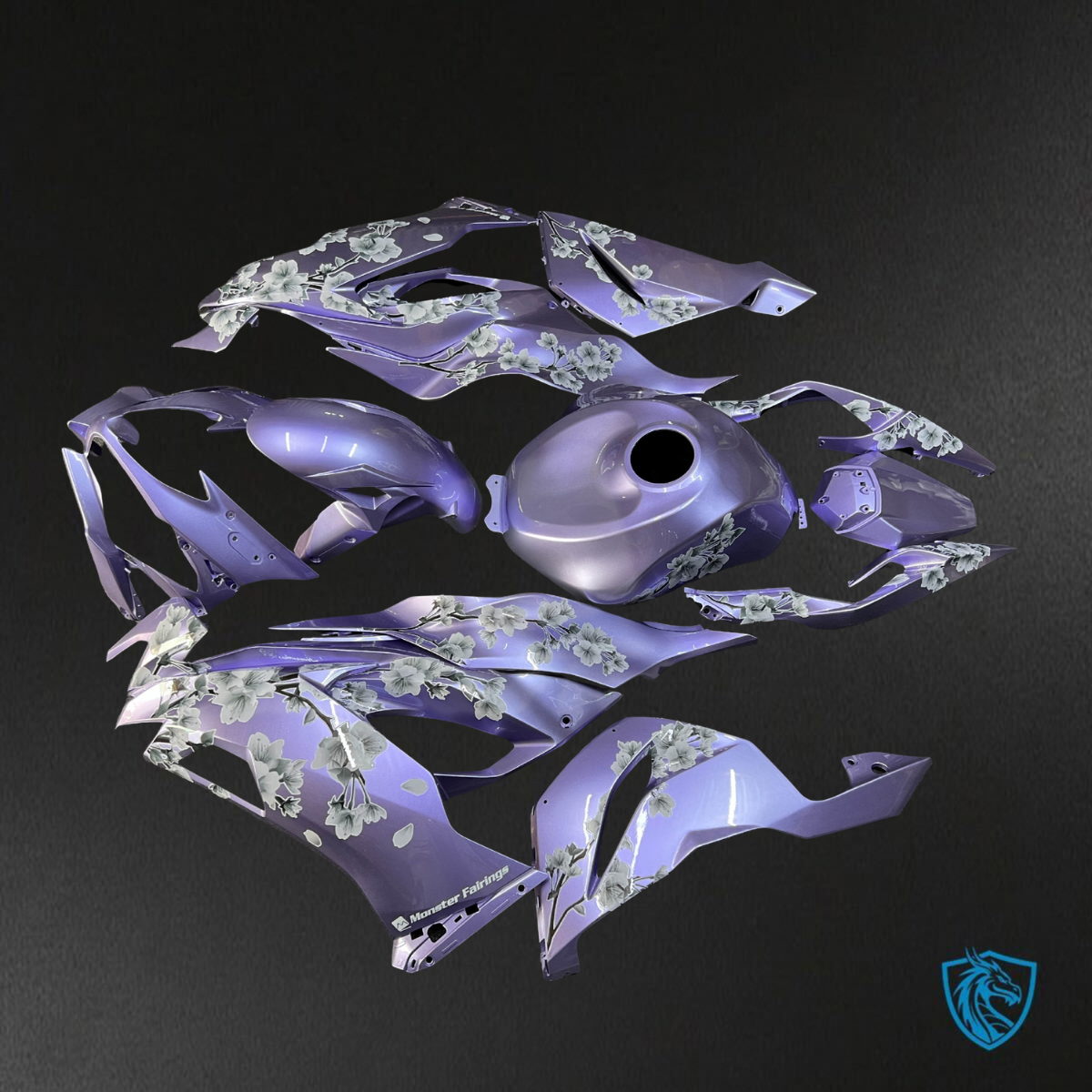 Kawasaki ZX6R (2019-2023) Gloss Lilac & White Cherry Blossom - Custom ABS Fairing Kit