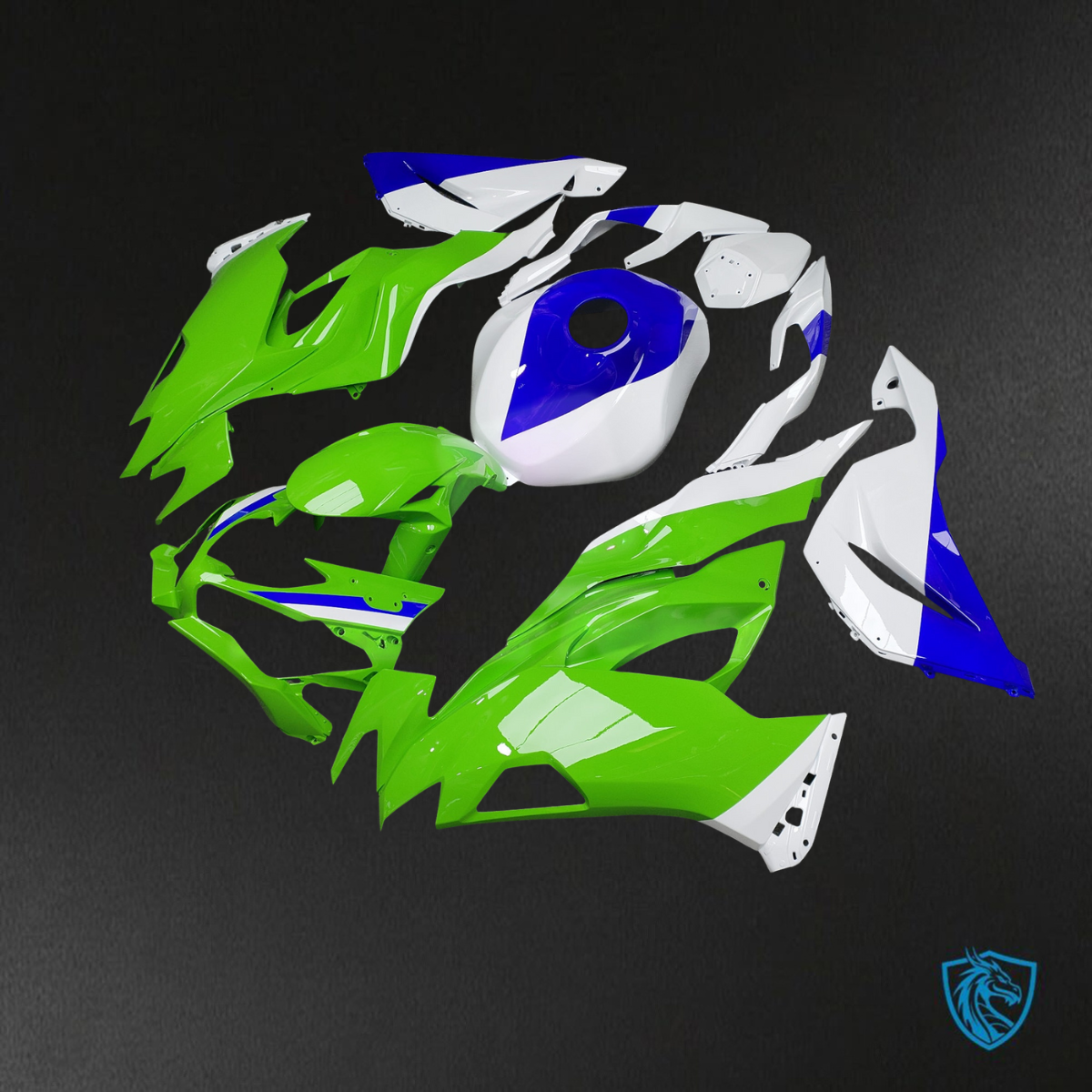 Kawasaki ZX6R (2019-2023) Gloss Green, White & Blue ABS Bodywork - Fairings Kit