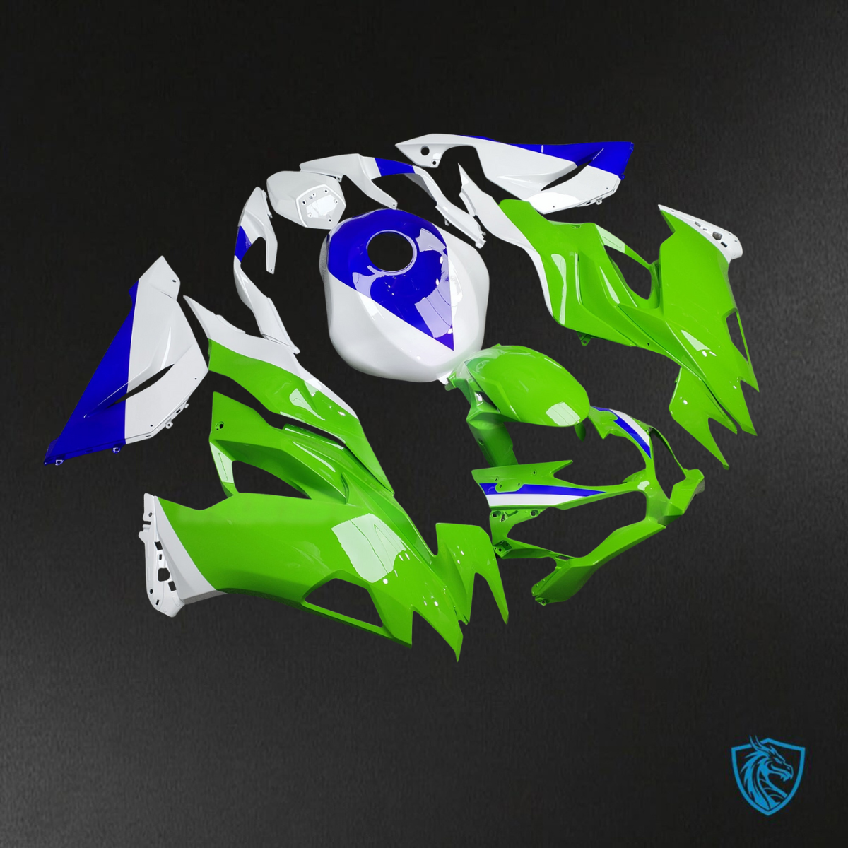 Kawasaki ZX6R (2019-2023) Gloss Green, White & Blue ABS Bodywork - Fairings Kit