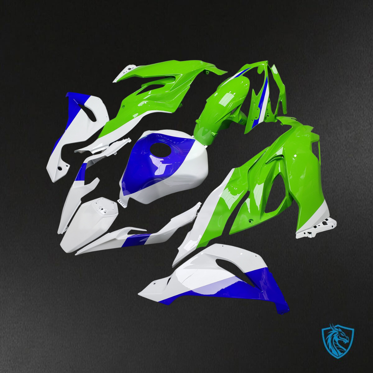 Kawasaki ZX6R (2019-2023) Gloss Green, White & Blue ABS Bodywork - Fairings Kit