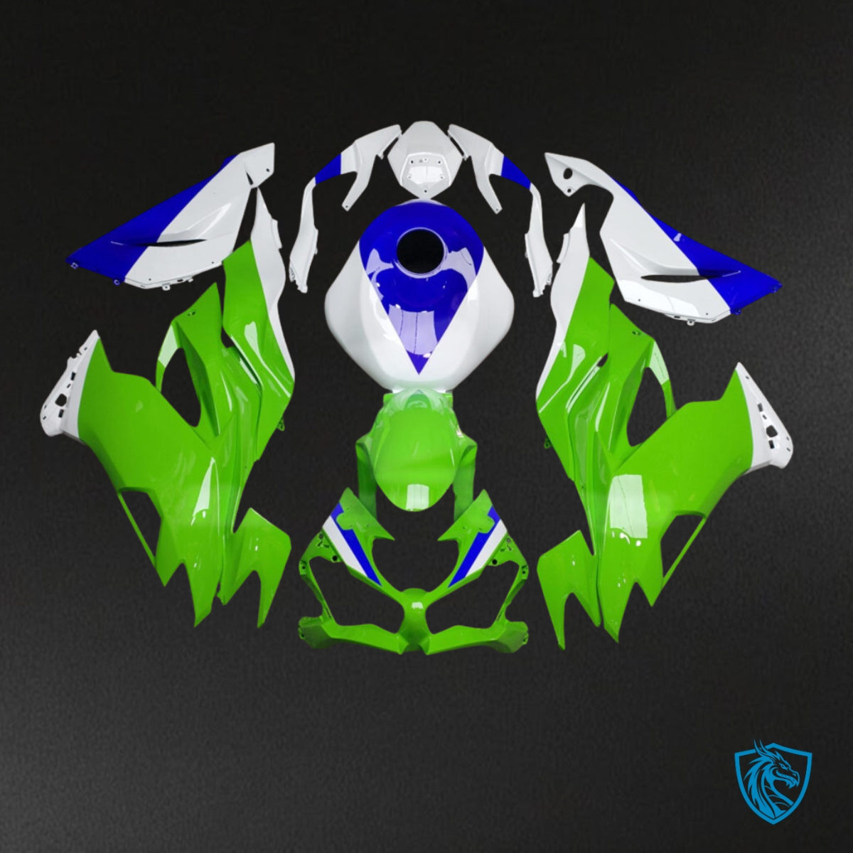 Kawasaki ZX6R (2019-2023) Lime Green, White & Blue - MERGEment Motorcycle Fairings Kit