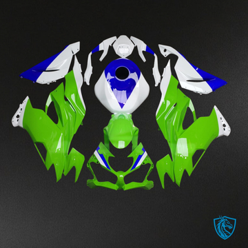 Kawasaki ZX6R (2019-2023) Lime Green, White & Blue - MERGEment Motorcycle Fairings Kit