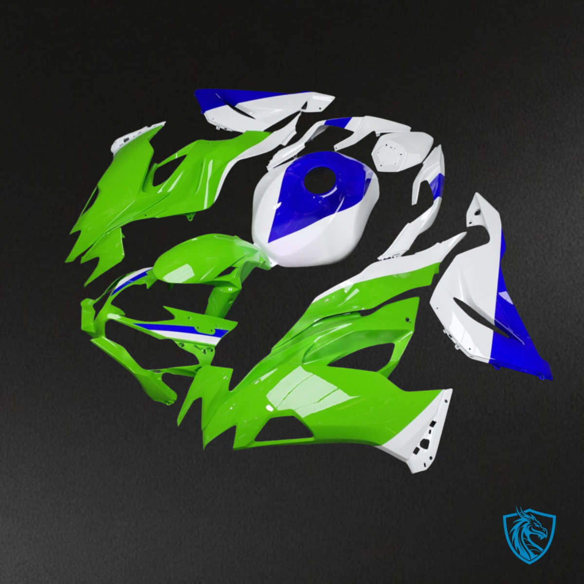 Kawasaki ZX6R (2019-2023) Lime Green, White & Blue - MERGEment Motorcycle Fairings Kit