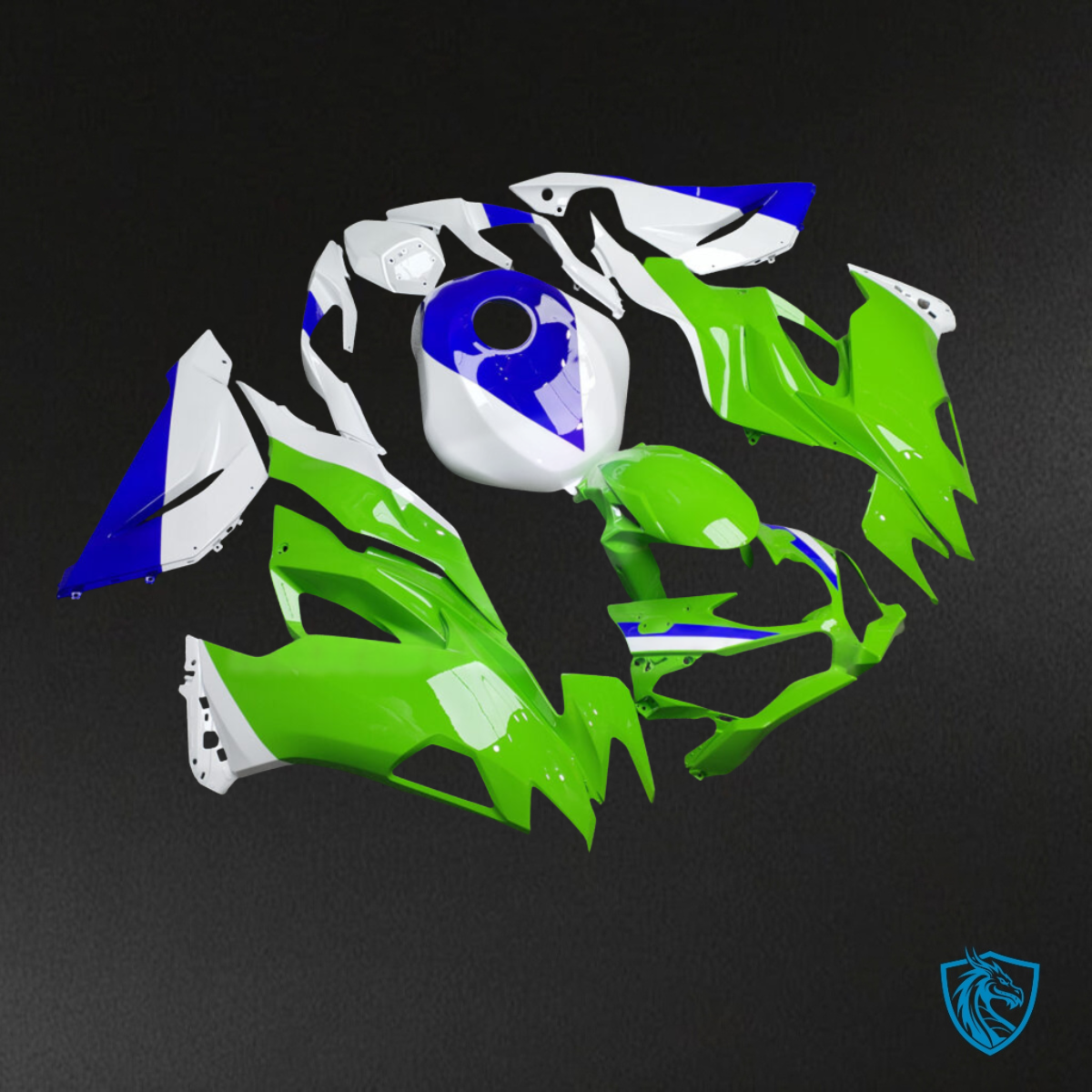 Kawasaki ZX6R (2019-2023) Lime Green, White & Blue - MERGEment Motorcycle Fairings Kit