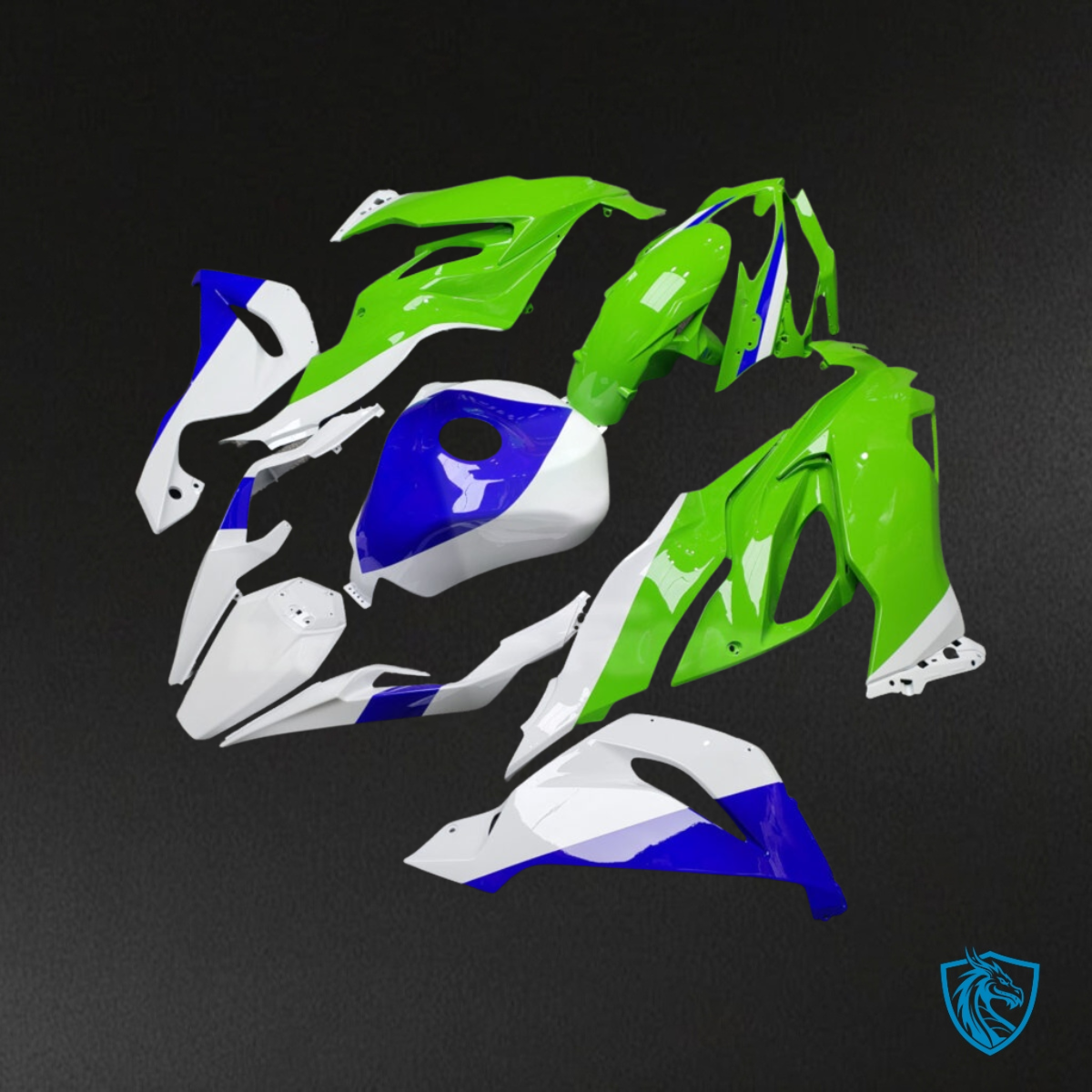 Kawasaki ZX6R (2019-2023) Lime Green, White & Blue - MERGEment Motorcycle Fairings Kit