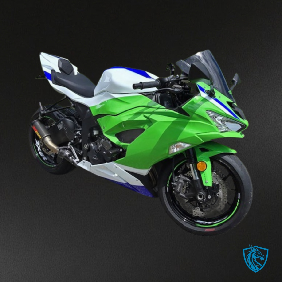 Kawasaki ZX6R (2019-2023) Lime Green, White & Blue - MERGEment Motorcycle Fairings Kit
