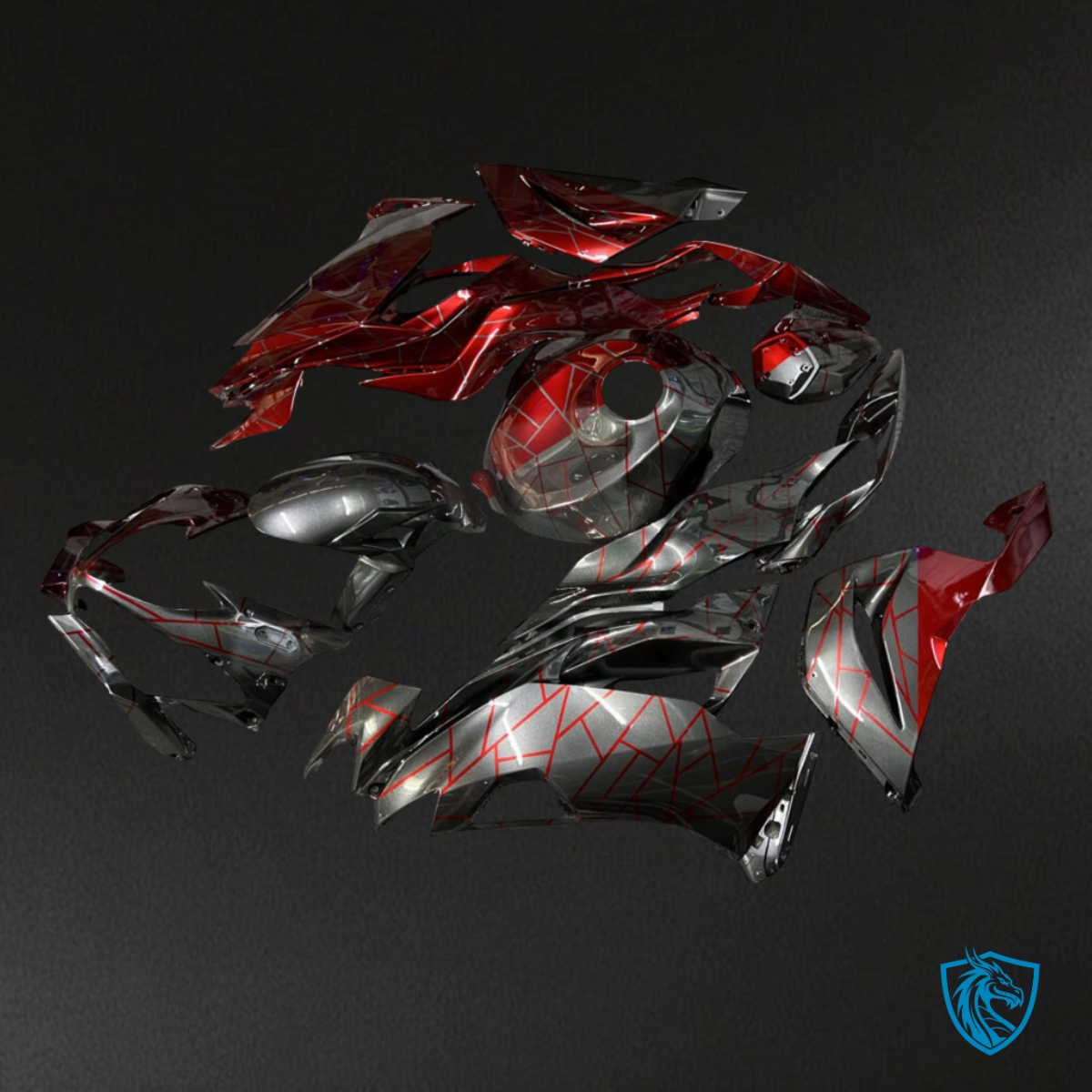 Kawasaki ZX6R (2019-2023) Gloss Metallic Gray & Crimson Red Split Fairing Kit | ABS Bodywork