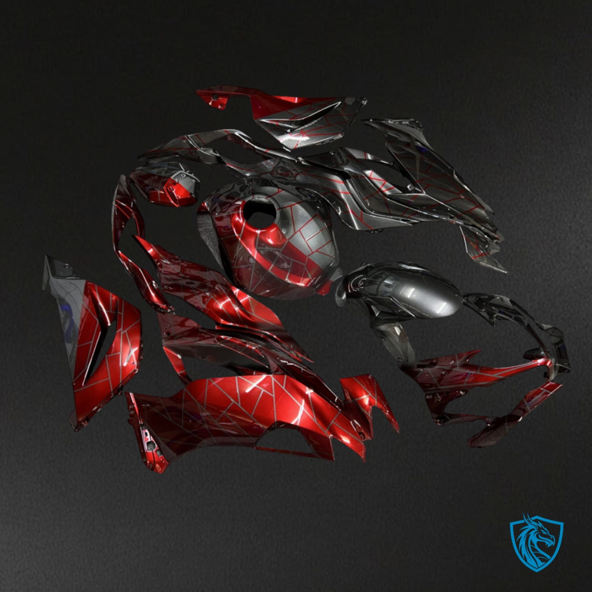 Kawasaki ZX6R (2019-2023) Gloss Metallic Gray & Crimson Red Split Fairing Kit | ABS Bodywork