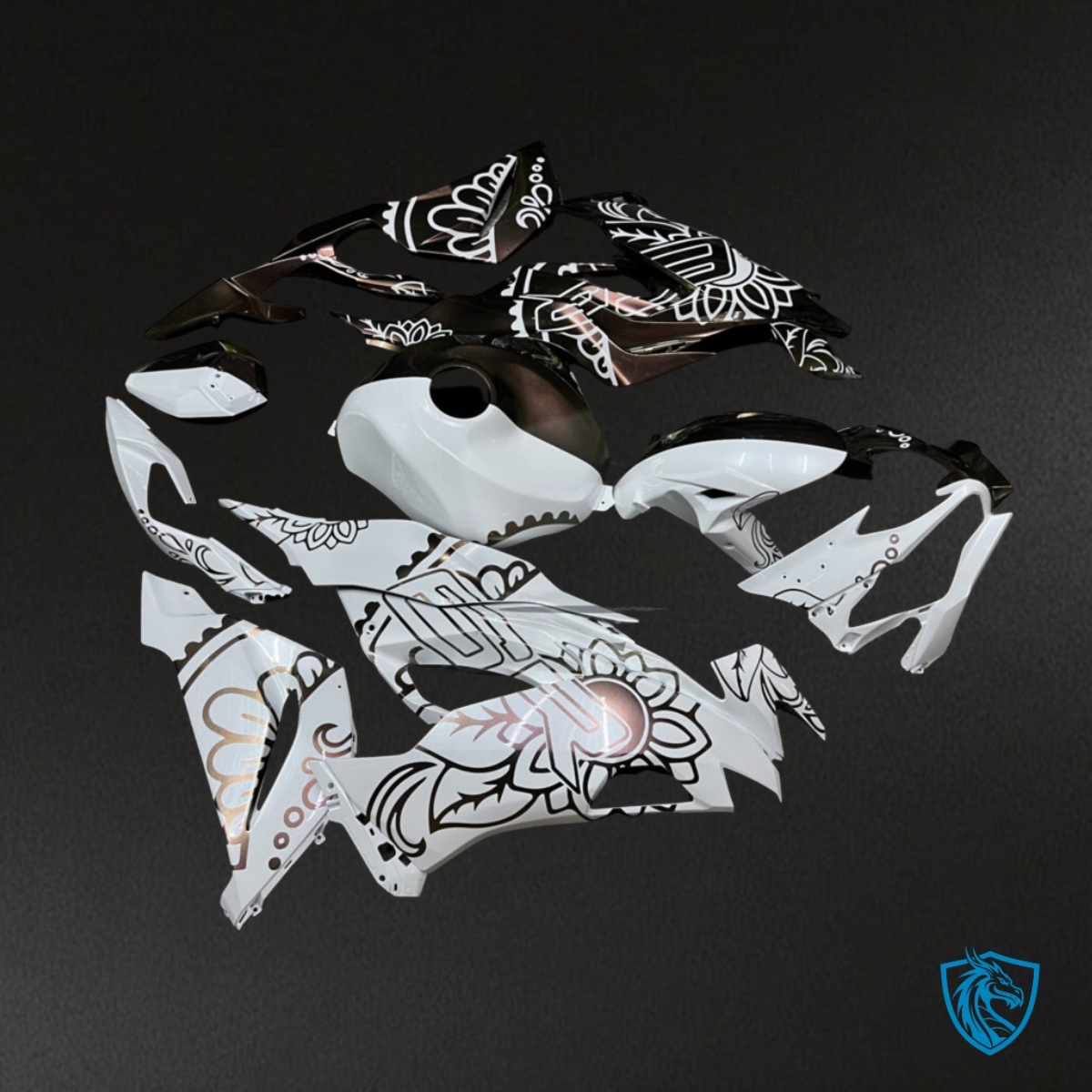 Kawasaki ZX6R (2019-2023) Gloss Pearl White & Black - MERGEment Motorcycle Fairings Kit