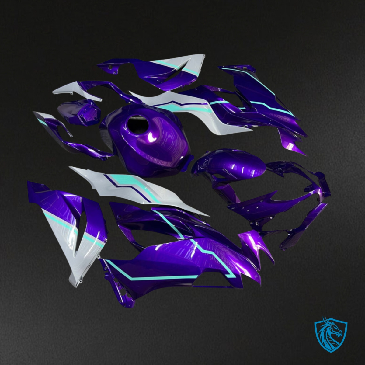 Kawasaki ZX6R (2019-2023) Gloss Purple, Gray & Coral Blue - Custom ABS Fairing Kit