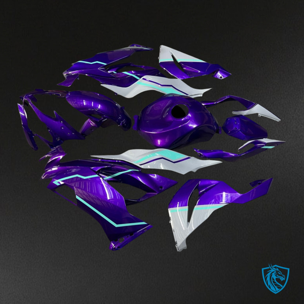 Kawasaki ZX6R (2019-2023) Gloss Purple, Gray & Coral Blue - Custom ABS Fairing Kit