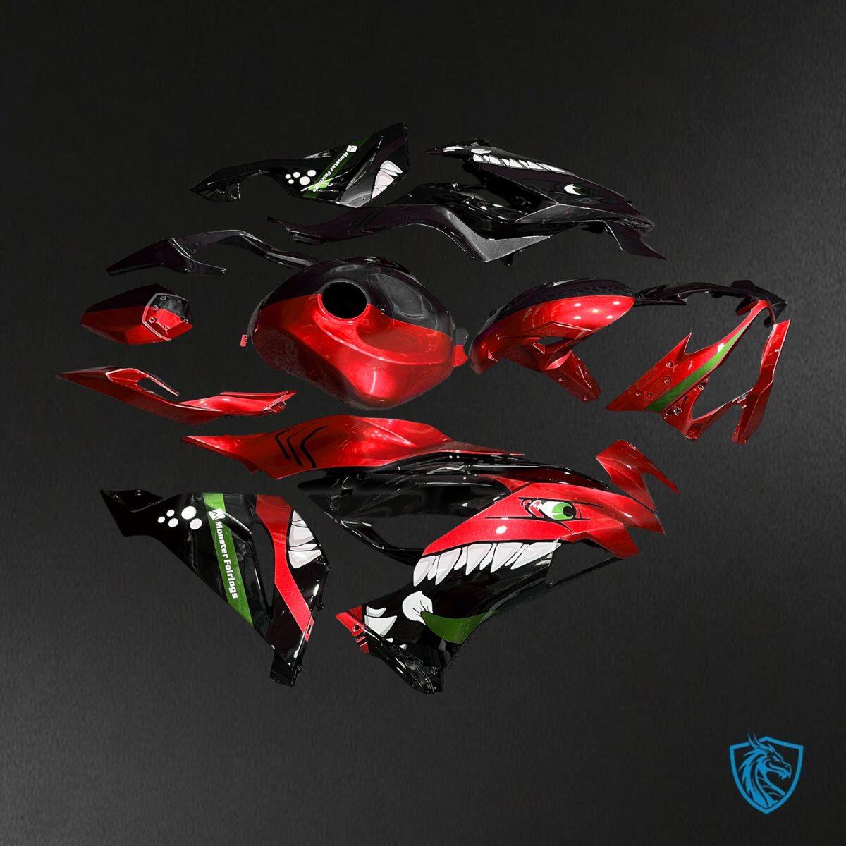 Kawasaki ZX6R (2019-2023) Gloss Red & Black Shark Split Fairings Kit - Aftermarket ABS Bodywork