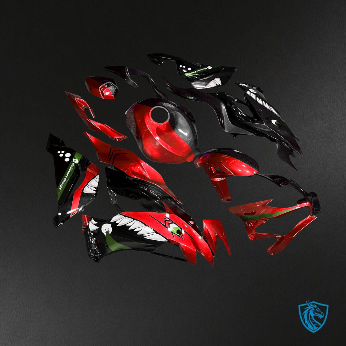 Kawasaki ZX6R (2019-2023) Gloss Red & Black Shark Split Fairings Kit - Aftermarket ABS Bodywork