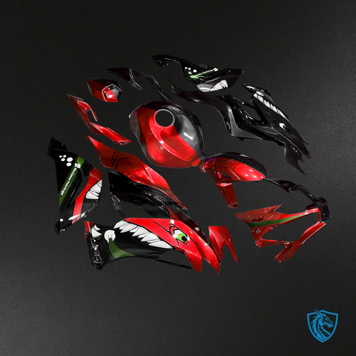 Kawasaki ZX6R (2019-2023) Gloss Red & Black Shark Split Fairings Kit - Aftermarket ABS Bodywork