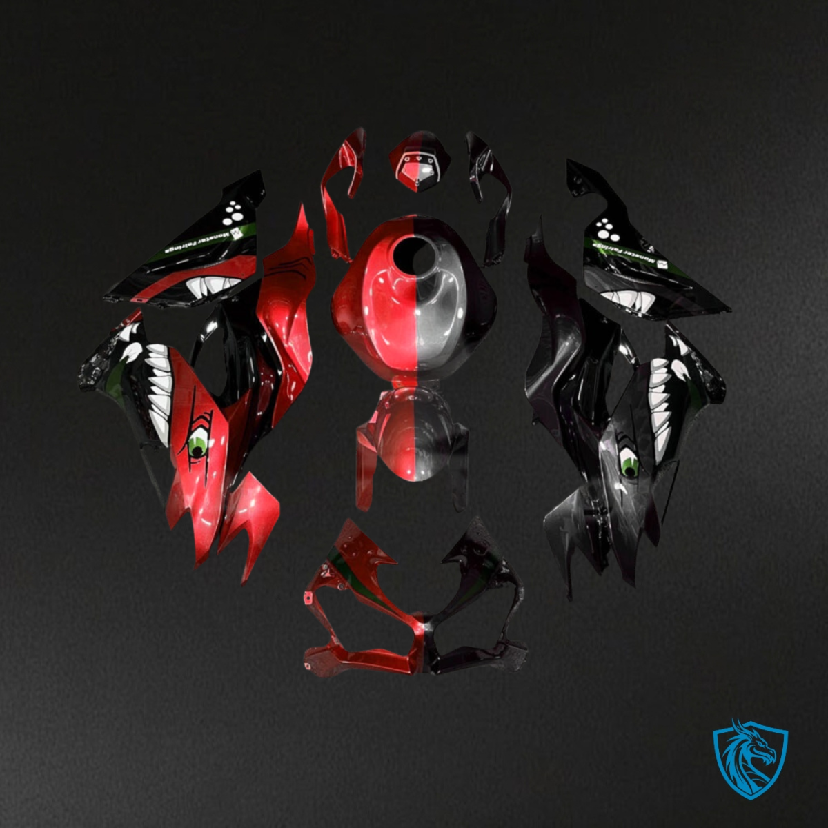 Kawasaki ZX6R (2019-2023) Gloss Red & Black Shark Split Fairing Kit | ABS Bodywork