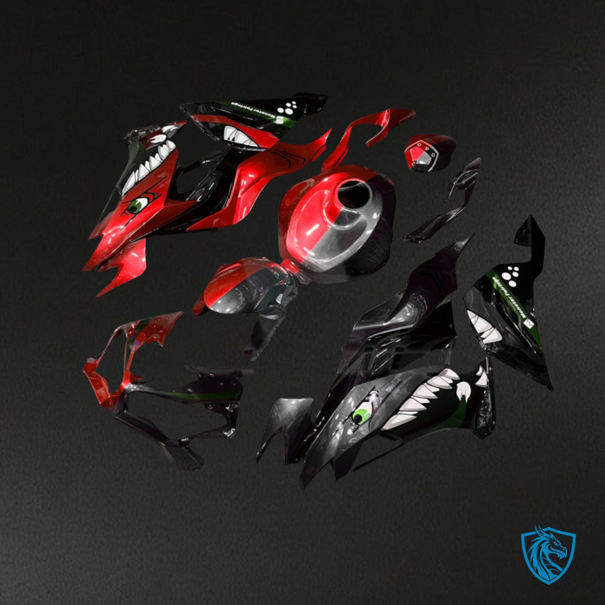 Kawasaki ZX6R (2019-2023) Gloss Red & Black Shark Split Fairing Kit | ABS Bodywork