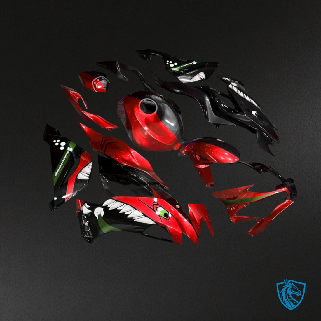 Kawasaki ZX6R (2019-2023) Gloss Red & Black Shark Split Fairing Kit | ABS Bodywork