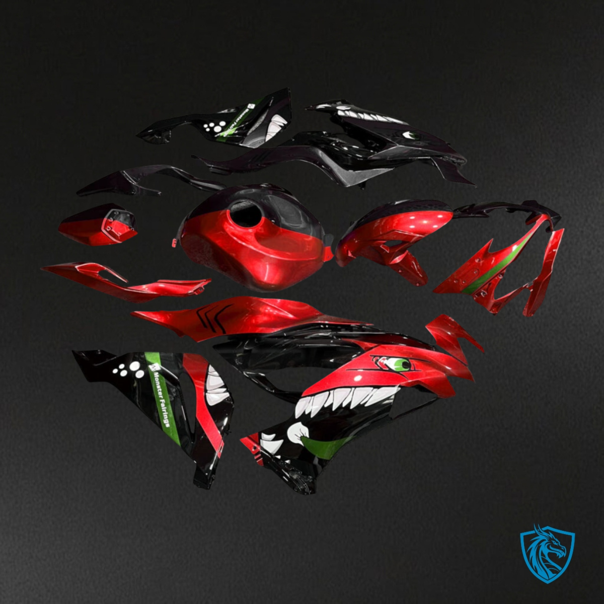Kawasaki ZX6R (2019-2023) Gloss Red & Black Shark Split Fairing Kit | ABS Bodywork