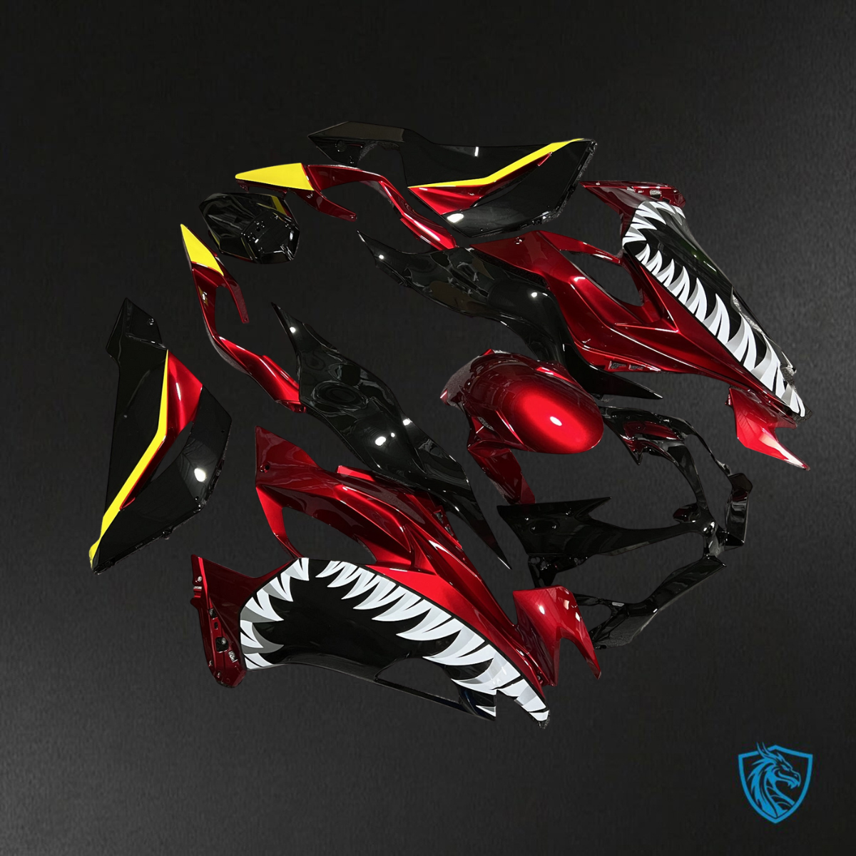 Kawasaki ZX6R (2019-2023) Gloss Red & Black Shark - Custom ABS Fairing Kit