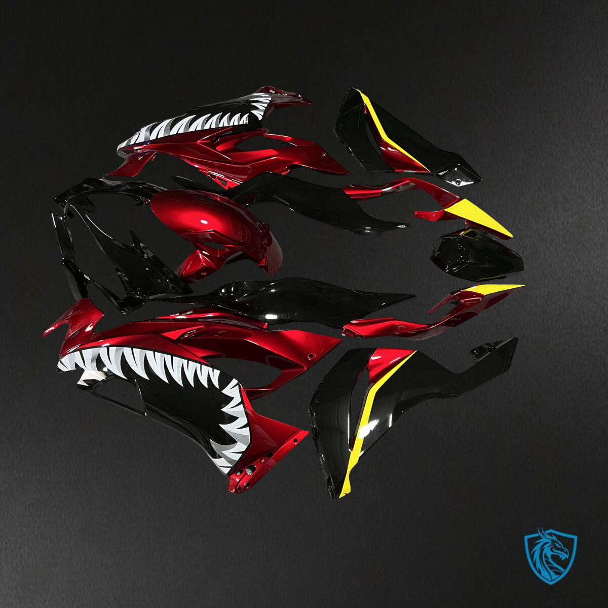 Kawasaki ZX6R (2019-2023) Gloss Red & Black Shark - Custom ABS Fairing Kit