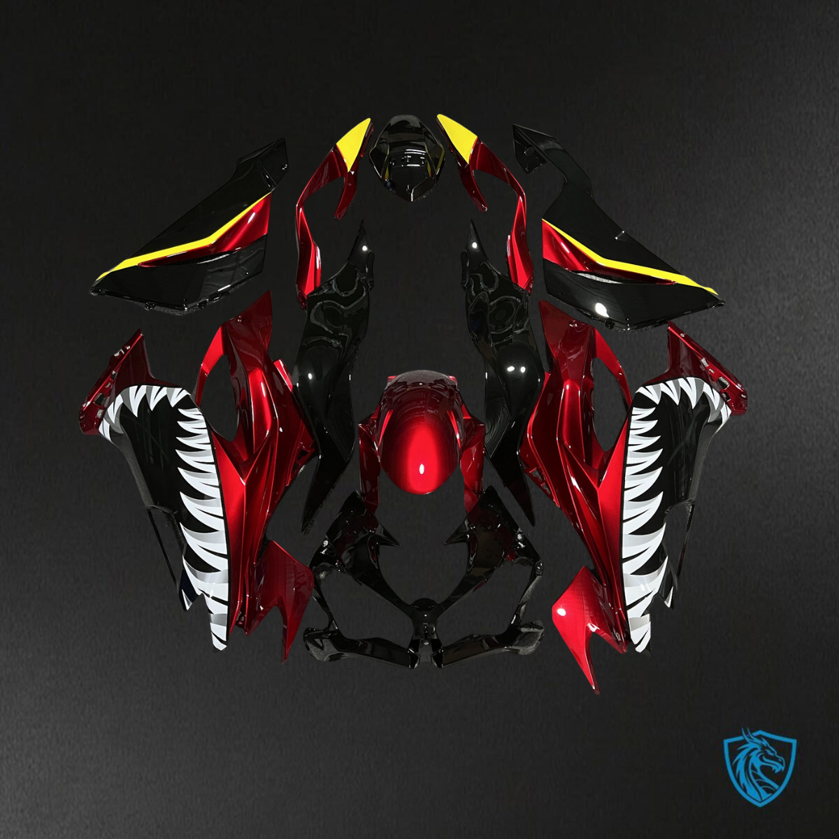 Kawasaki ZX6R (2019-2023) Gloss Red & Black Shark - Custom ABS Fairing Kit