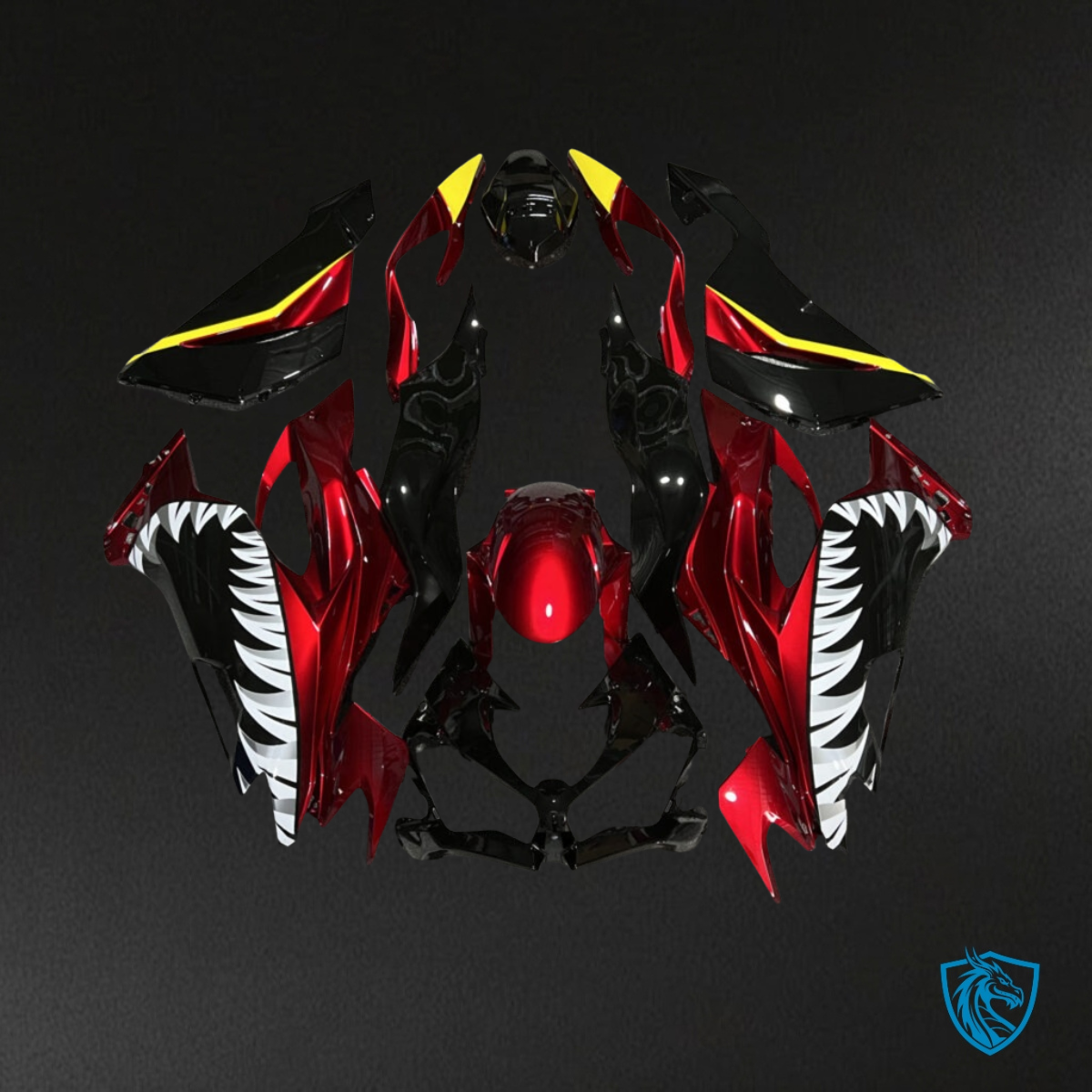 Kawasaki ZX6R (2019-2023) Gloss Red, Black & Yellow Shark Fairing Kit | ABS Bodywork